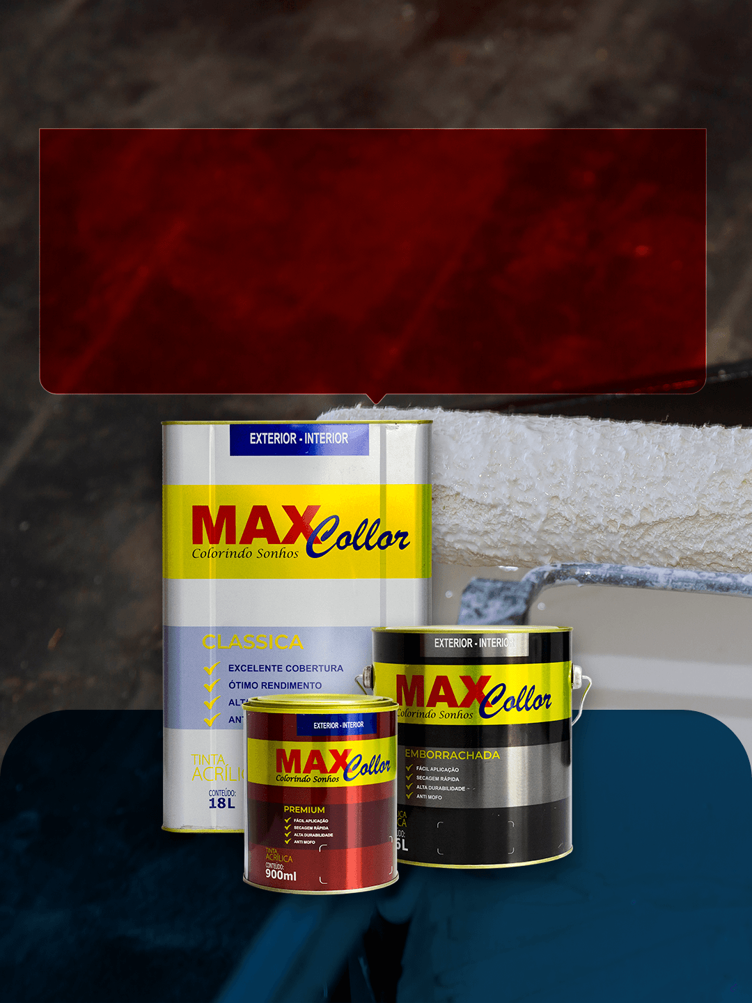 Arte das latas de tinta Max Collor em diferentes tamanhos